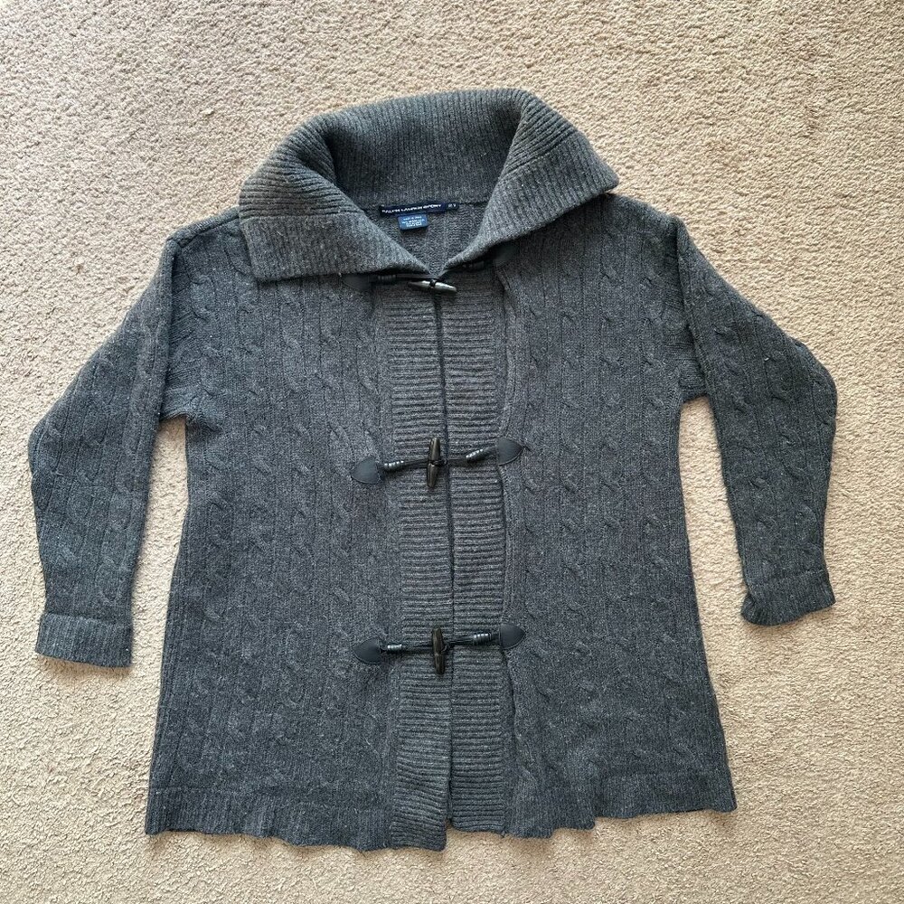 Ralph Lauren Sweater Womens XS/S Sport Wool Rabbit Hard Blend Grey Clasp Buttons
